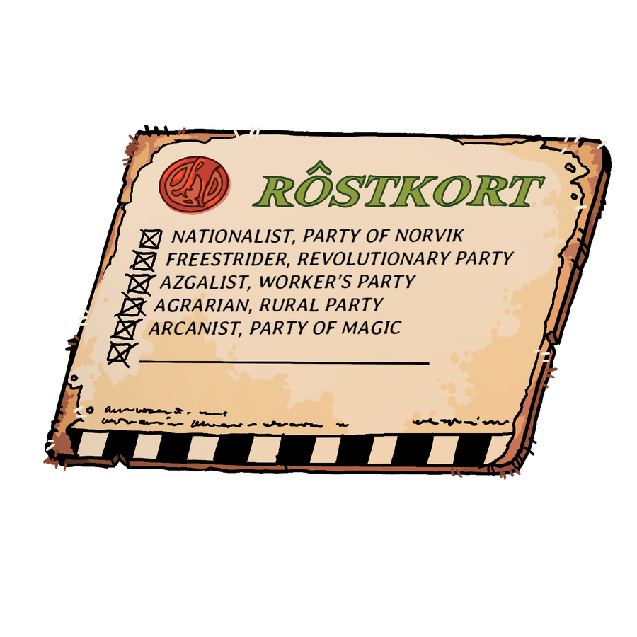 Rôstkort. A Voting Card. Every box is filled in. Whoever did that must be very confused. Rôstkort. A Voting Card. Every box is filled in. Whoever did that must be very confused.